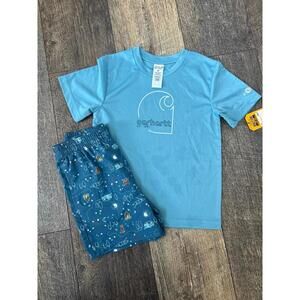 Carhartt Boys' Blue Short Sleeve T-Shirt and Printed Shorts Set, Size 4T